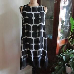 Max Studio Black & Cream Abstract Print A-Line Summer Dress Size Small Midi Glam